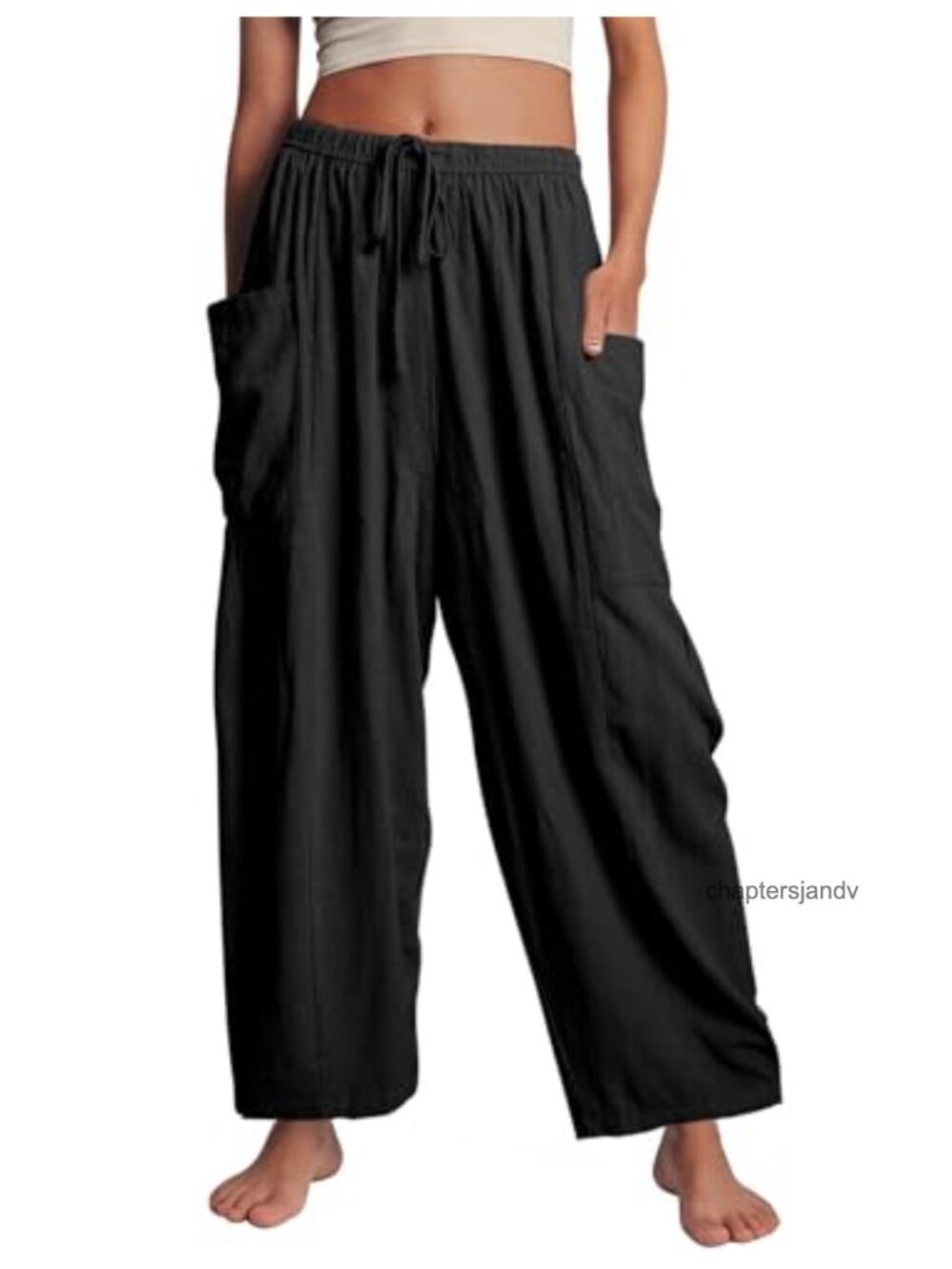 Flygo Women's Flowy Wide Leg Drawstring Pants Side Pockets